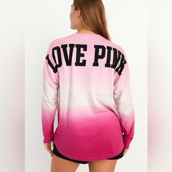 PINK VS Pink Black Long Sleeve Oversized Ombre Varsity Jersey Sweatshirt Large - Picture 2 of 9